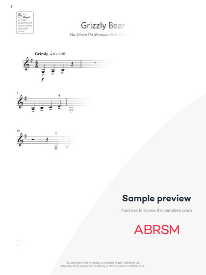 Grizzly Bear - Violin Exam Pack 2024, Initial Grade (Digital Sheet Music) protected preview