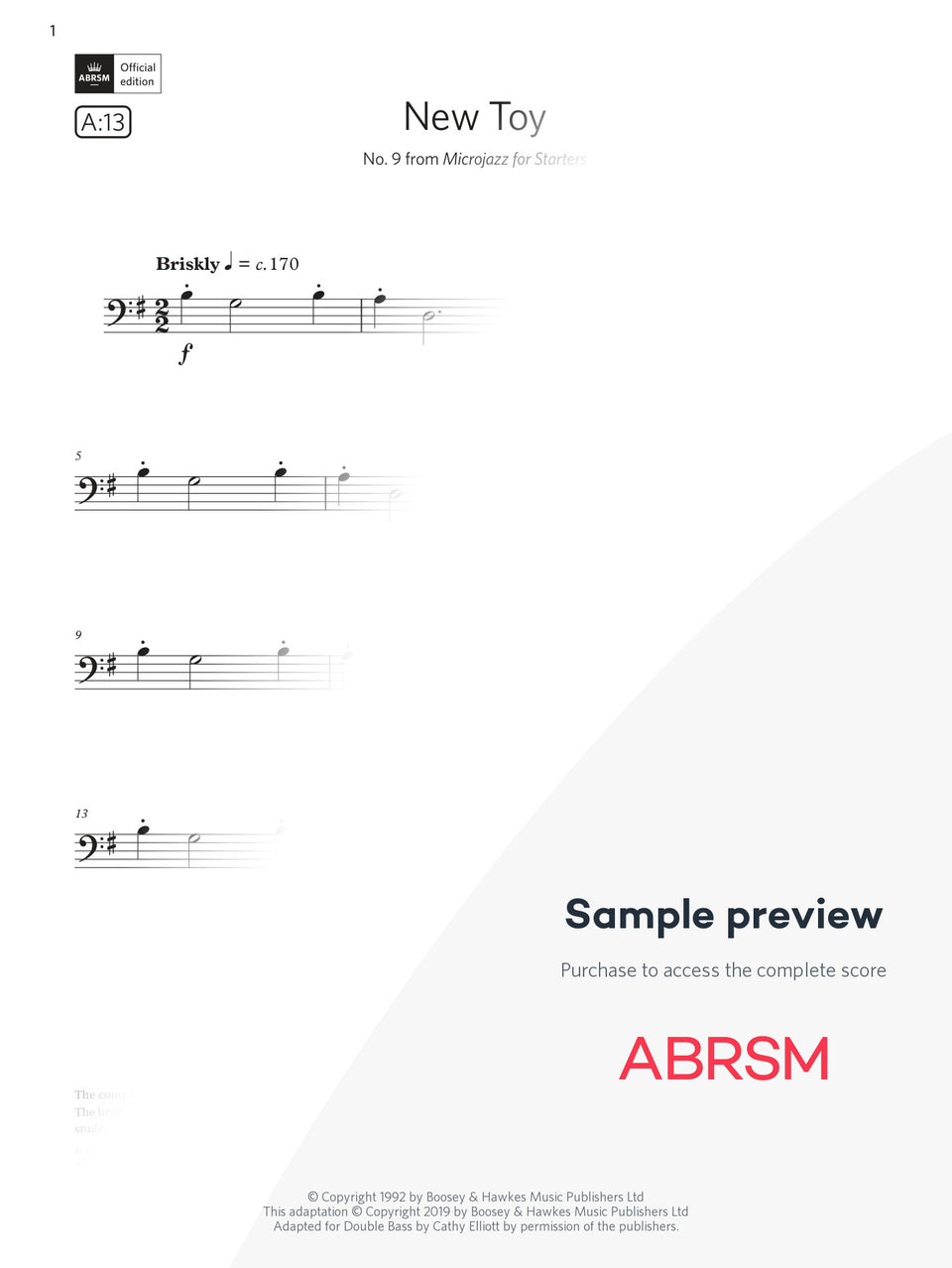 New Toy - Double Bass Exam Pack 2024 Initial Grade Digi (Digital Sheet Music) protected preview