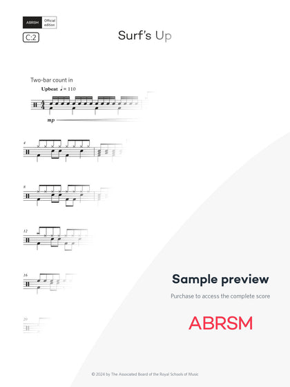 Surf's Up - Drum Kit Exam Pieces 2024 Grade 2 Digi (Digital Sheet Music) protected preview