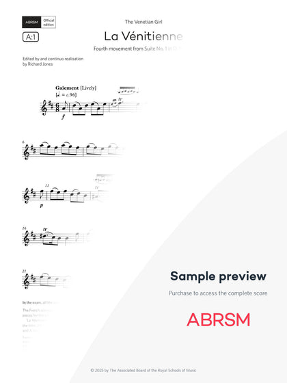 La Vénitienne - Flute Exam Pieces 2026, Grade 4 (Digital Sheet Music) protected preview