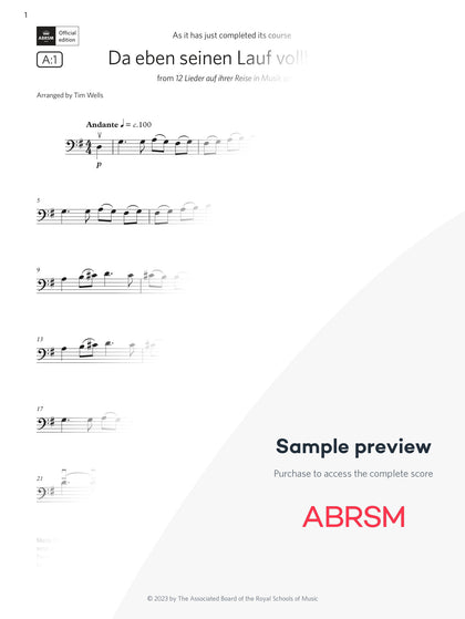 Da eben seinen Lauf vollbracht - Cello Exam Pieces 2024, Grade 2 (Digital Sheet Music) protected preview