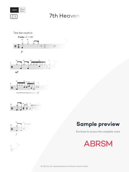 7th Heaven - Drum Kit Exam Pieces 2024 Grade 7 Digi (Digital Sheet Music) protected preview
