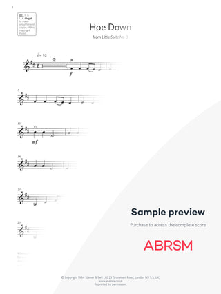 Hoe Down - Violin Exam Pieces 2024, Grade 1 (Digital Sheet Music) protected preview