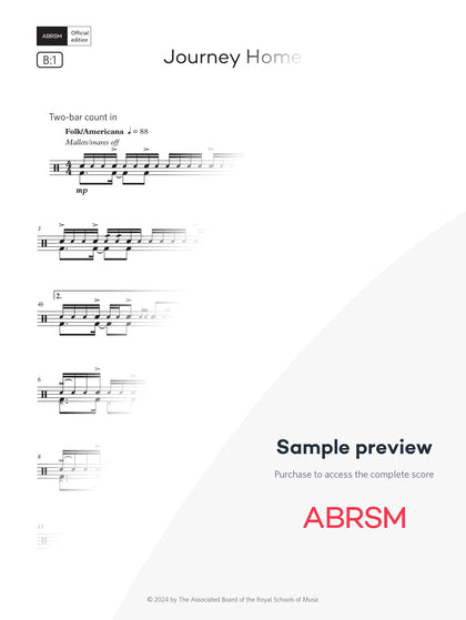 Journey Home - Drum Kit Exam Pieces 2024 Grade 6 Digi (Digital Sheet Music) protected preview