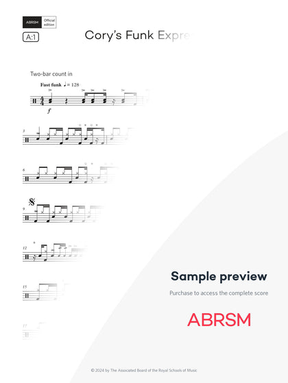 Cory's Funk Express - Drum Kit Exam Pieces 2024 Grade 7 Digi (Digital Sheet Music) protected preview