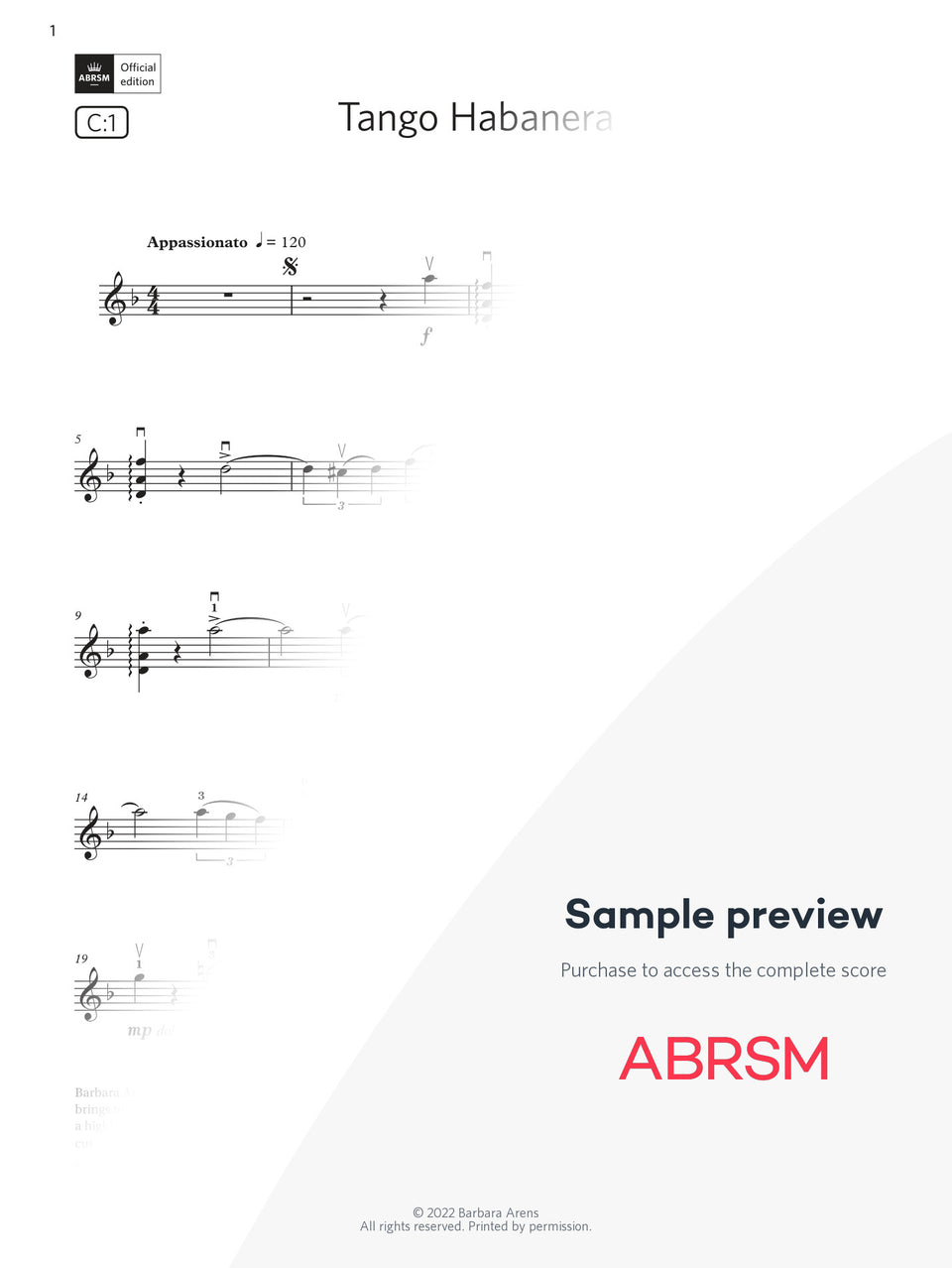 Tango Habanera - Violin Exam Pieces 2024, Grade 5 (Digital Sheet Music) protected preview